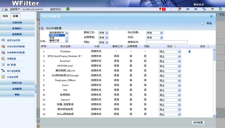 封堵策略級別配置
